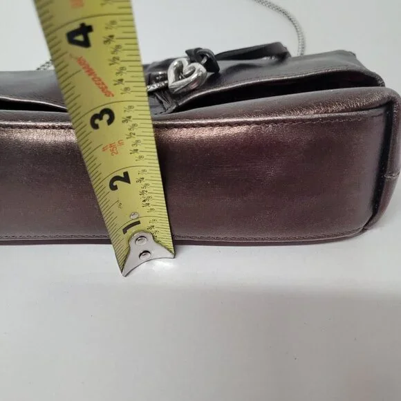 Brighton Scarlet Bronze Fold Over Leather Handbag Silver Strap W/Dust Bag EUC - Picture 10 of 12